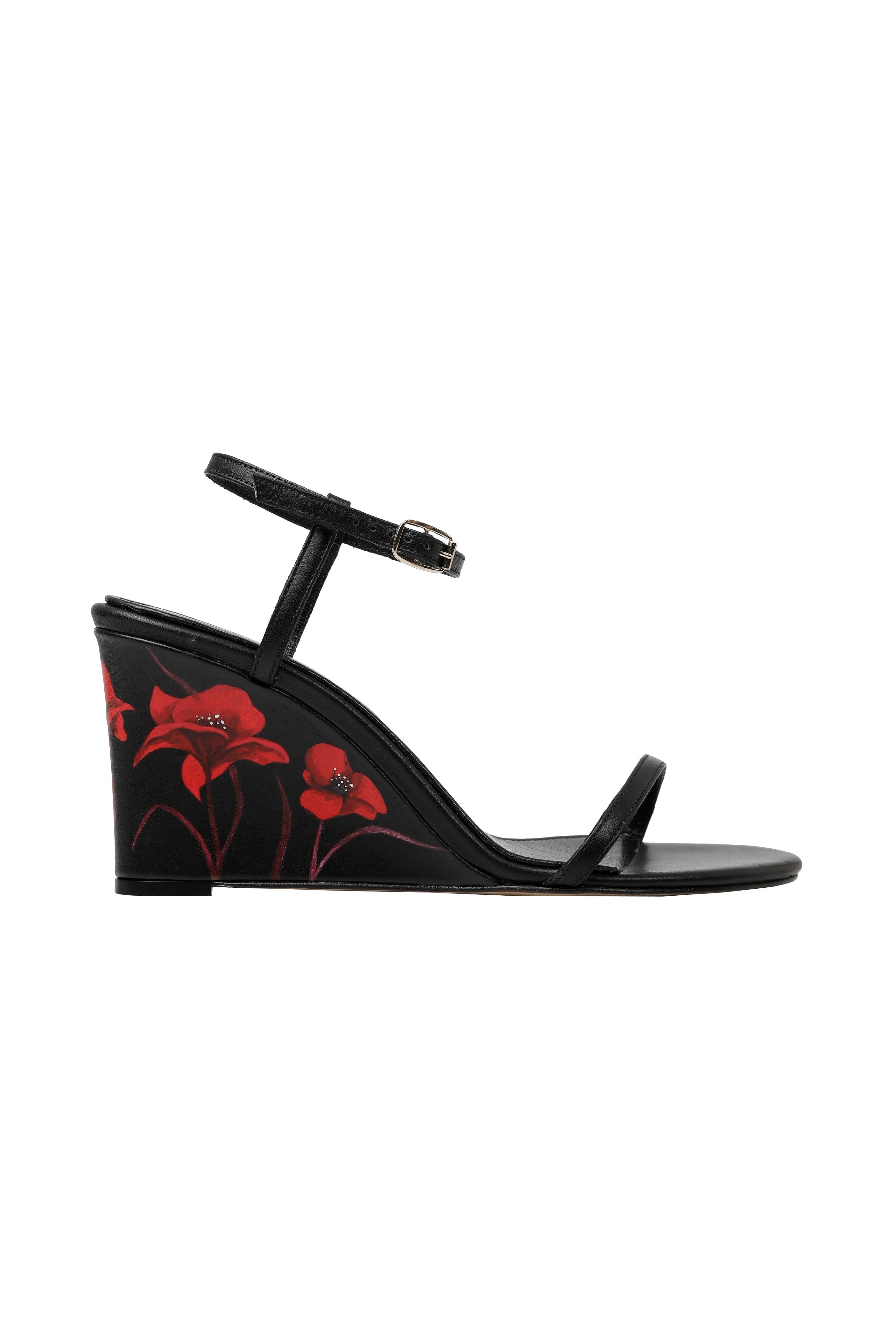 Whispering Poppies Hand-Painted Wedged Sandals