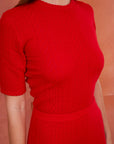 Kurzarm-Strickoberteil mit Herzchenmuster
