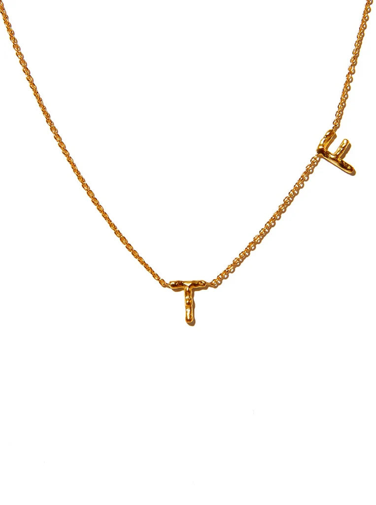 Sideways Double Letter Gold Necklace