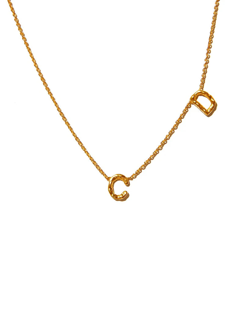 Sideways Double Letter Gold Necklace