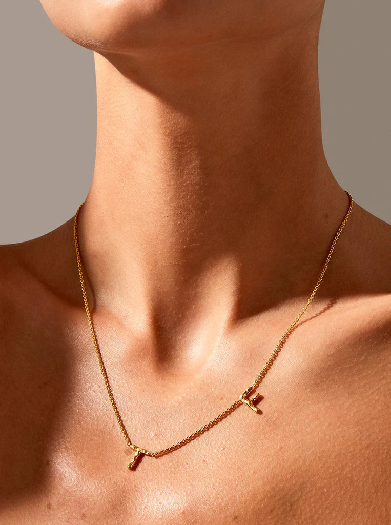 Sideways Double Letter Gold Necklace