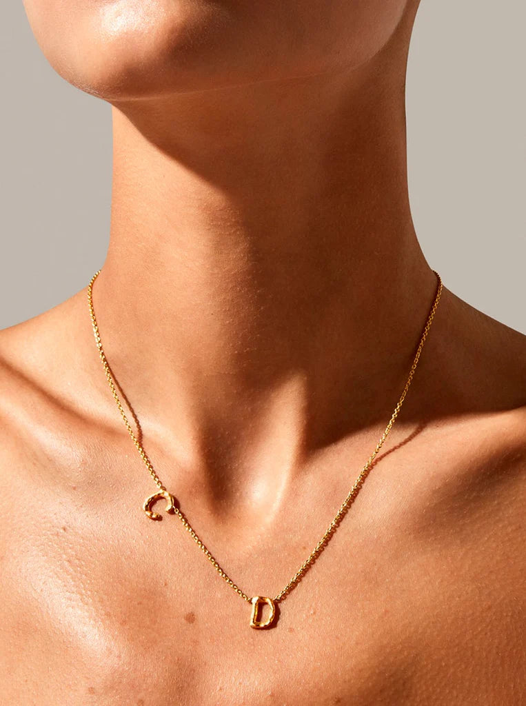 Sideways Double Letter Gold Necklace