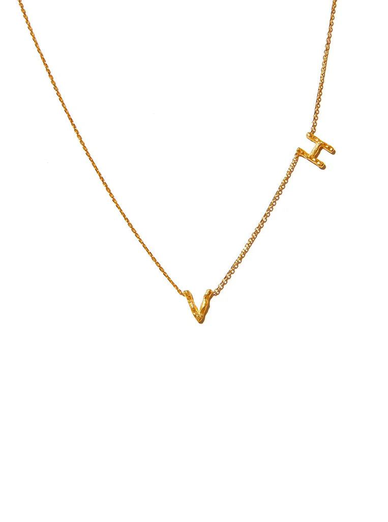 Sideways Double Letter Gold Necklace
