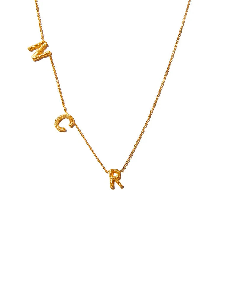 Sideways Triple Letter Gold Necklace - M