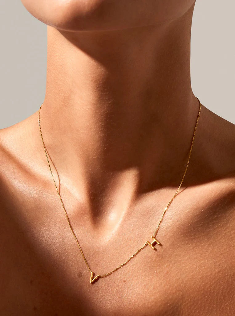 Sideways Double Letter Gold Necklace