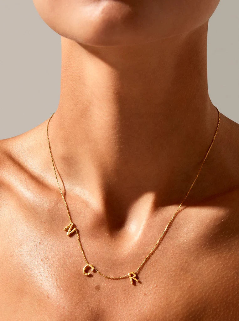 Sideways Triple Letter Gold Necklace - M