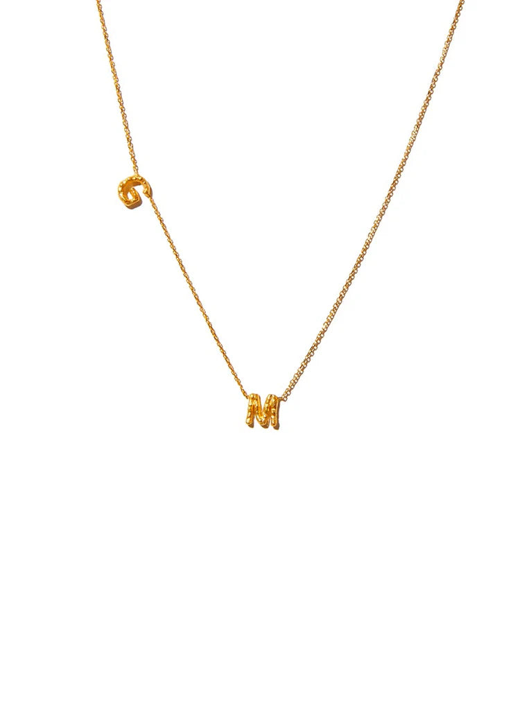 Sideways Double Letter Gold Necklace