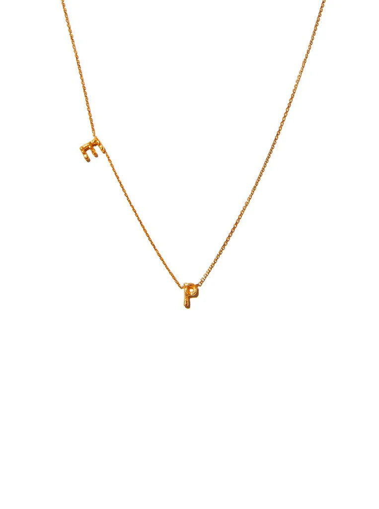 Sideways Double Letter Gold Necklace