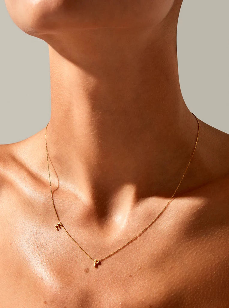 Sideways Double Letter Gold Necklace