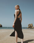 Joana Black Vegan Silk Maxi Dress