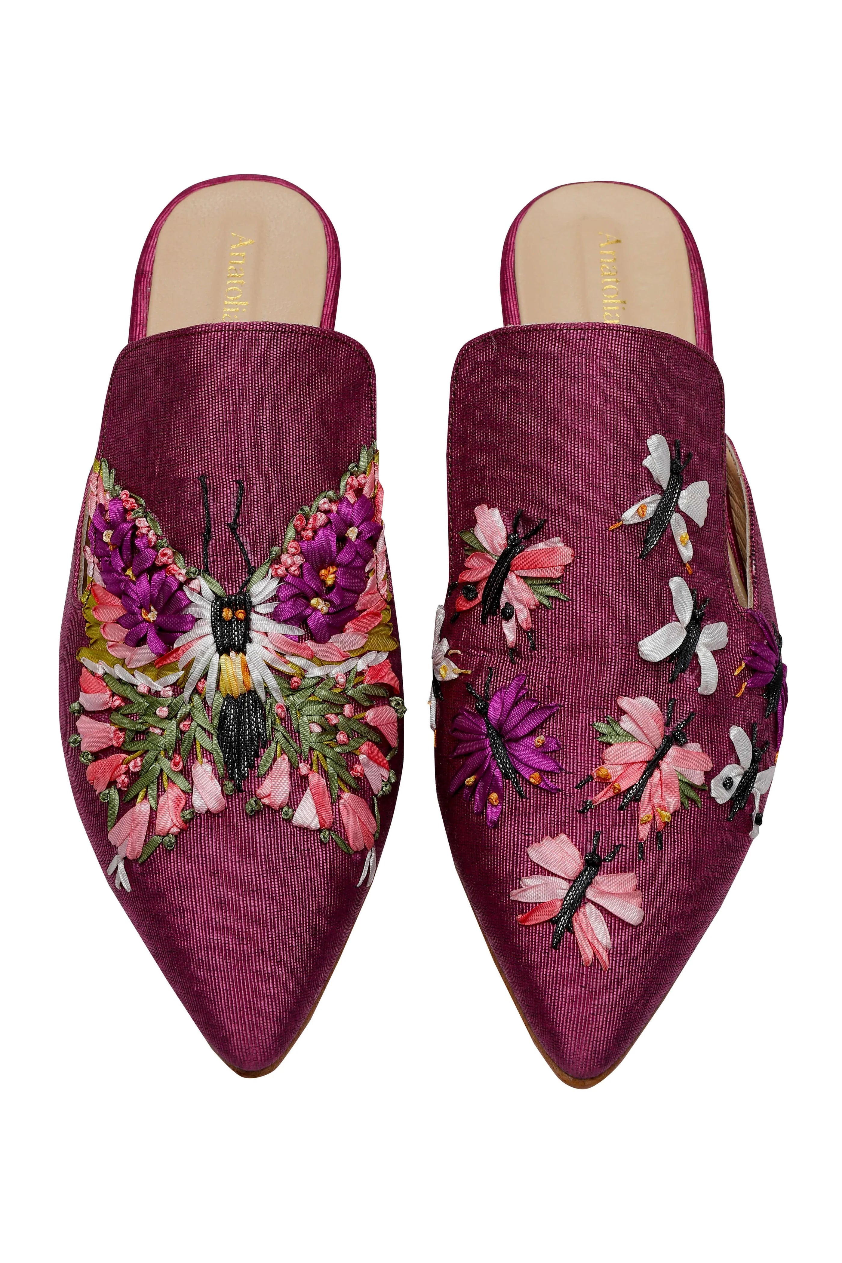 Madame Butterfly Hand-embroidery Flat Mules