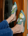 Citrus Blossom Hand-embroidery Flat Mules