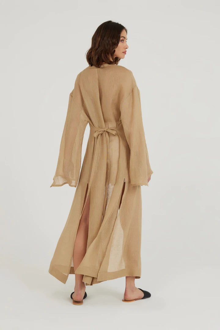 Deep Water Linen Kimono Dress