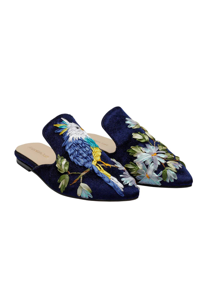 Bird of Paradise Hand-embroidery Flat Mules