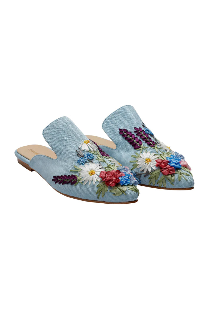 Blooming Bliss Hand-embroidery Flat Mules