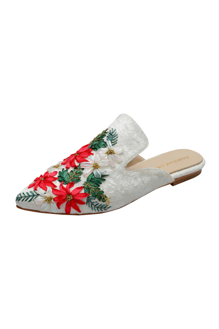 Cyclamen Hand-embroidery Flat Mules