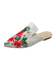 Cyclamen Hand-embroidery Flat Mules