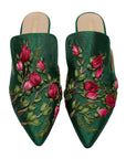 Rosebud Hand-embroidery Flat Mules