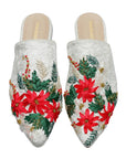 Cyclamen Hand-embroidery Flat Mules