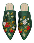 Wild Strawberries Hand-embroidery Flat Mules