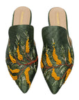 Mimosian Blossom Hand-embroidery Flat Mules