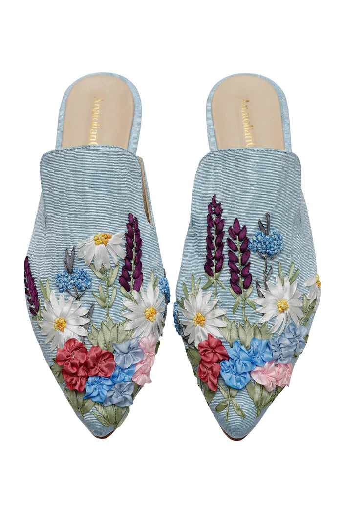 Blooming Bliss Hand-embroidery Flat Mules