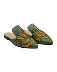 Mimosian Blossom Hand-embroidery Flat Mules