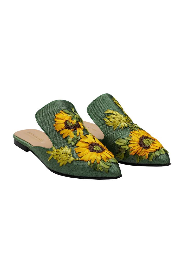 Sunflower Song Hand-embroidery Flat Mules