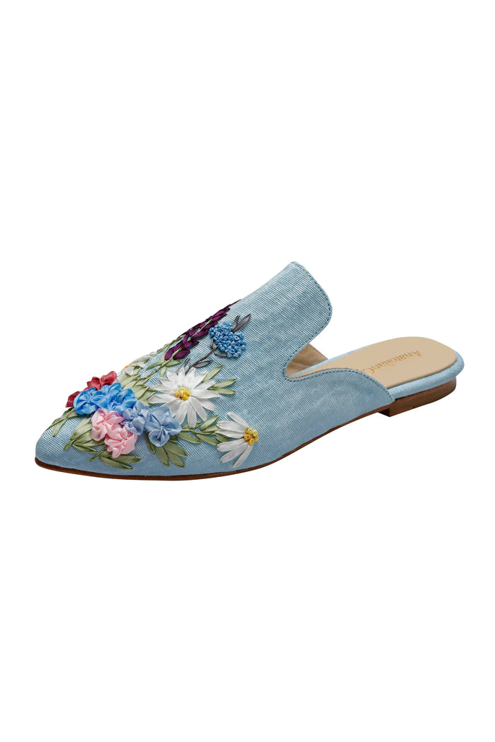 Blooming Bliss Hand-embroidery Flat Mules