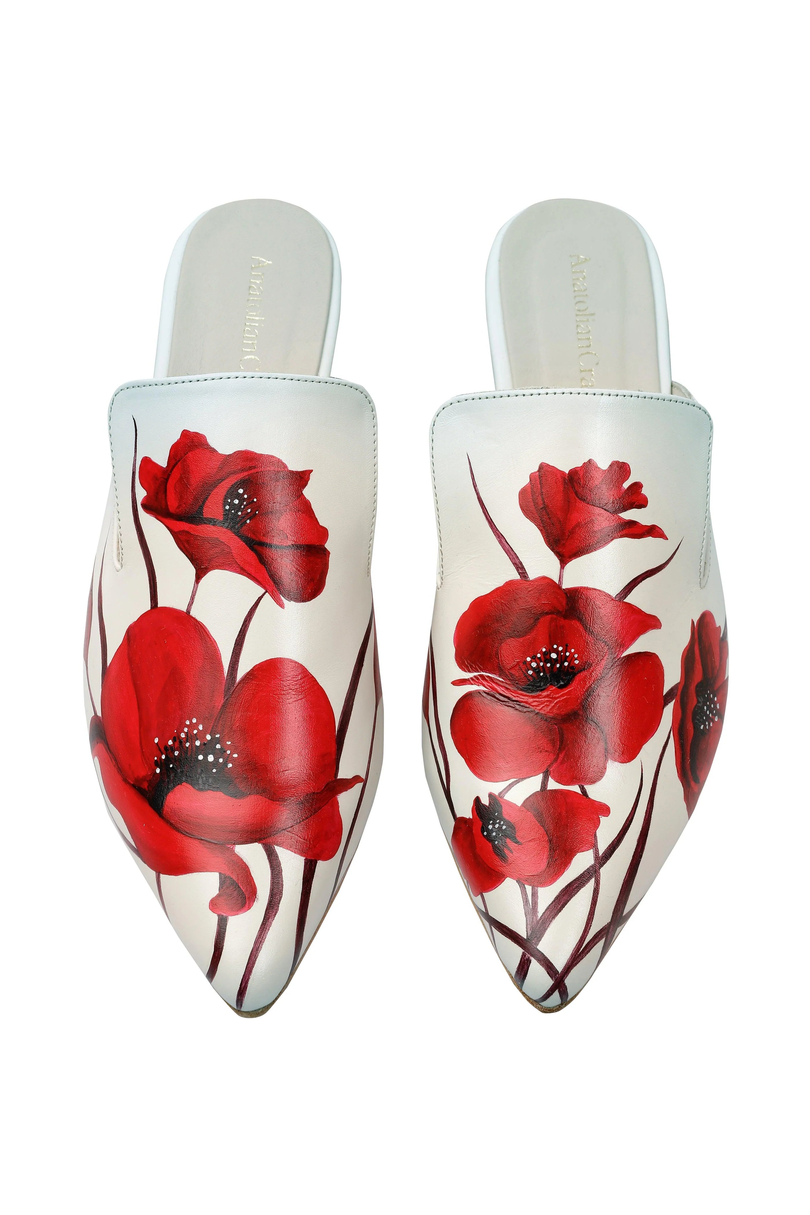 Whispering Poppies Hand-Painted Flat Mules