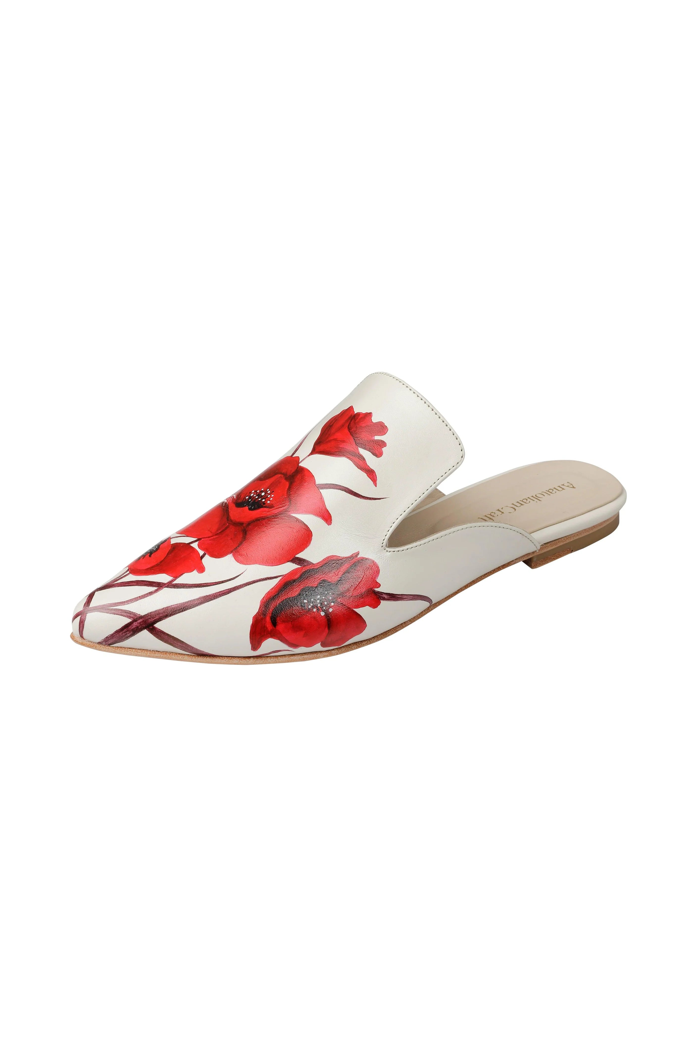Whispering Poppies Hand-Painted Flat Mules