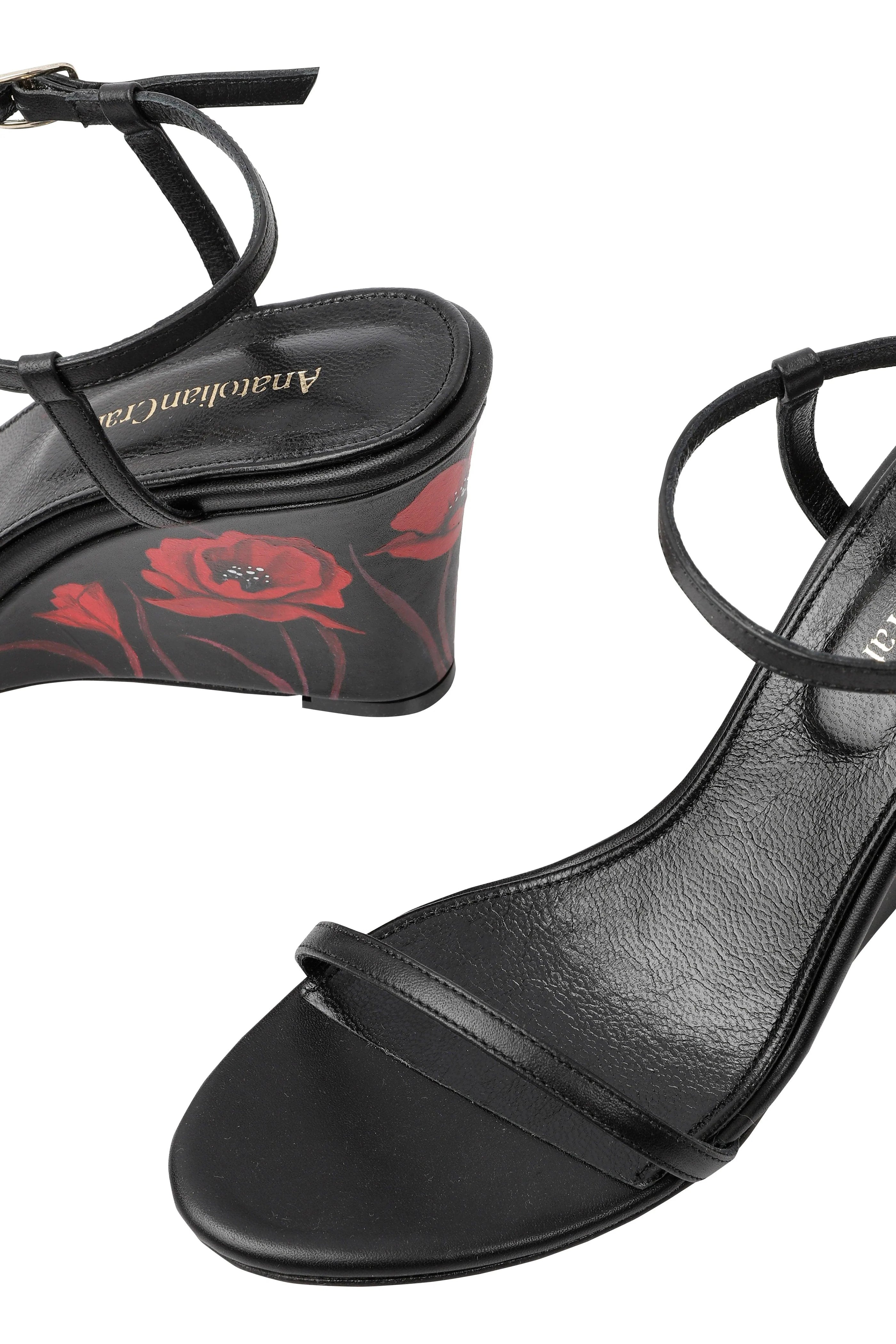 Whispering Poppies Hand-Painted Wedged Sandals