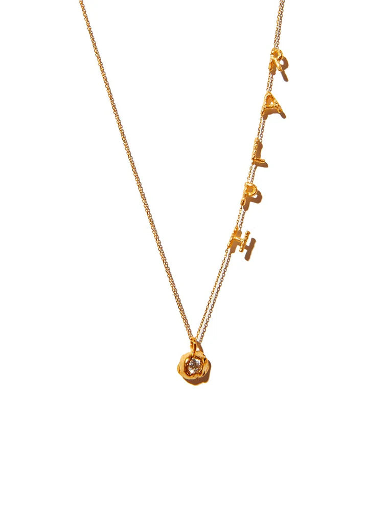 Sideways Name Gold Necklace with Diamond Charm
