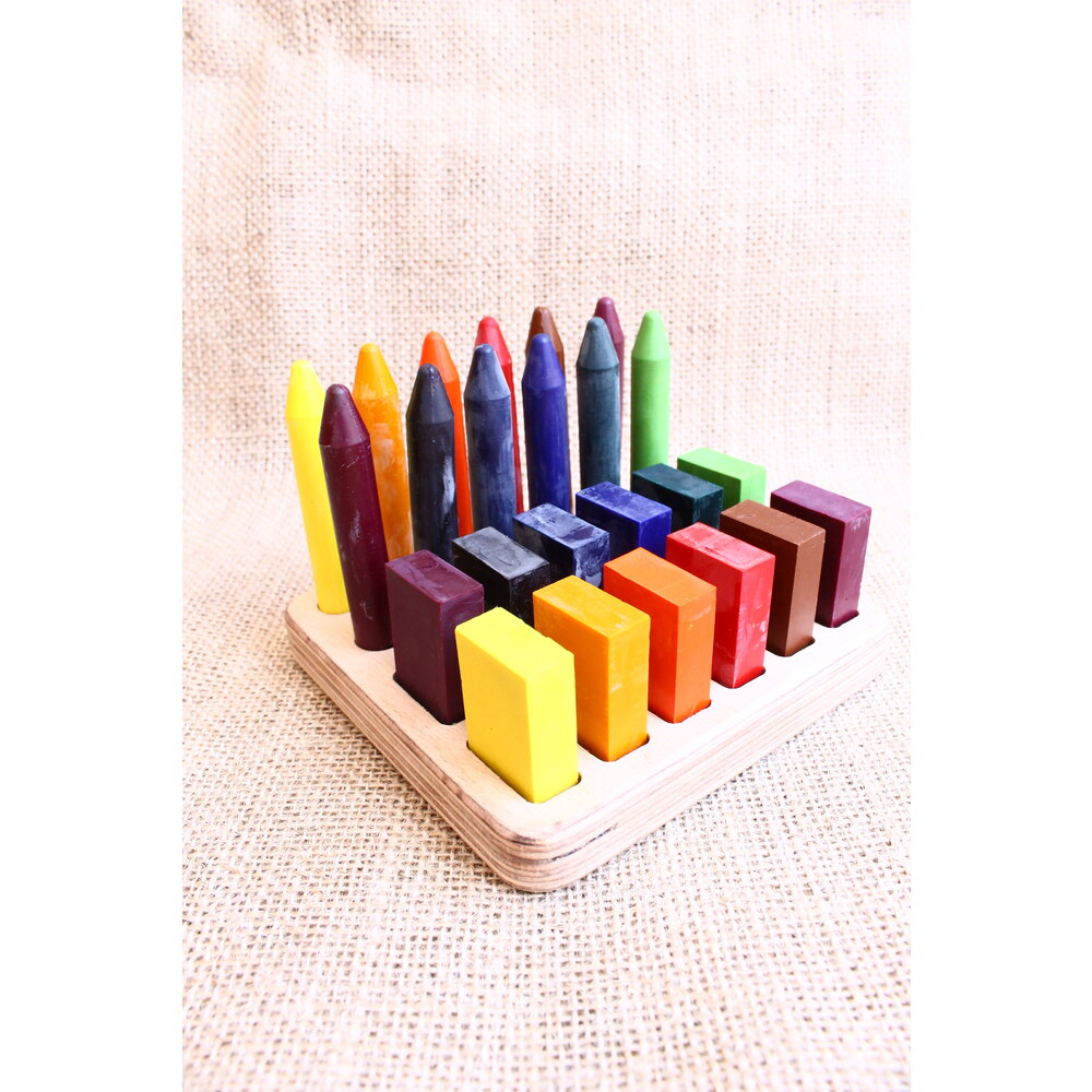 Beeswax Pastel and Crayon Set of 24 with Beech Stand