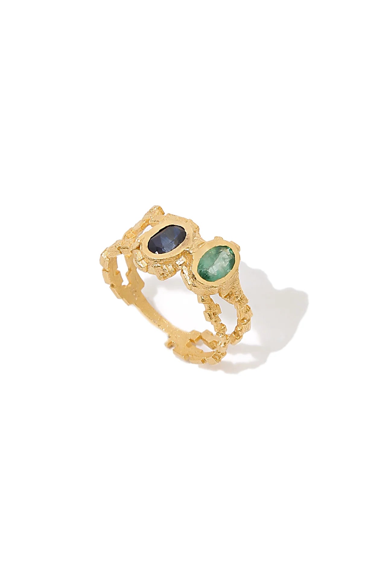 Sapphire and Emerald Mosaic Ring