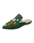 Wild Strawberries Hand-embroidery Flat Mules