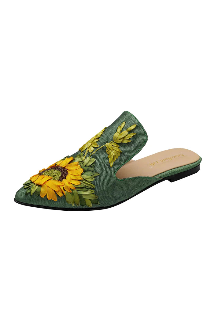 Sunflower Song Hand-embroidery Flat Mules