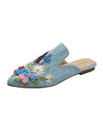 Blooming Bliss Hand-embroidery Flat Mules